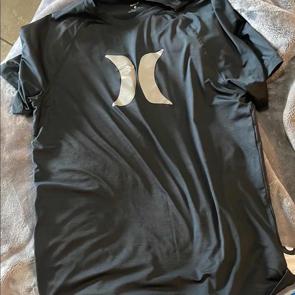 Hurley Dark Grey Short Sleeve Swim Shirt with Iconic Logo